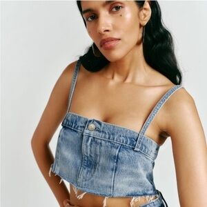 NWT Reformation Jeans Ami Denim Crop Top in Manzanita Blue Wash